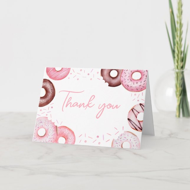 Tarjeta De Agradecimiento Baby Shower de donuts y pañales rosados (Anverso)