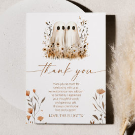 Tarjeta De Agradecimiento Baby Shower de dos pequeños gemelos de flores silv