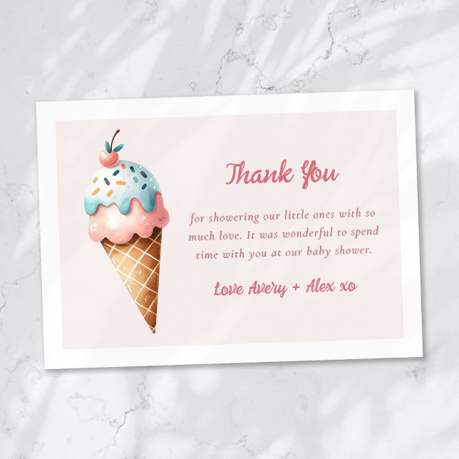 Tarjeta De Agradecimiento Baby Shower de dos Scoops Ice Cream Twins (Subido por el creador)