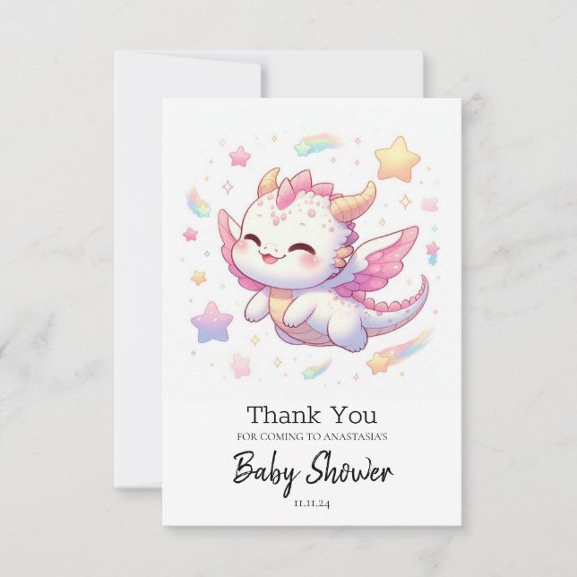 Tarjeta De Agradecimiento Baby Shower de Dragon Simple (Anverso)