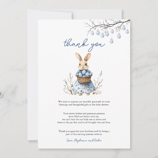 Tarjeta De Agradecimiento Baby Shower de Easter Bunny Chinoiserie (Anverso)
