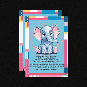 Tarjeta De Agradecimiento Baby Shower de Elefante Azul de la Selva Colorida