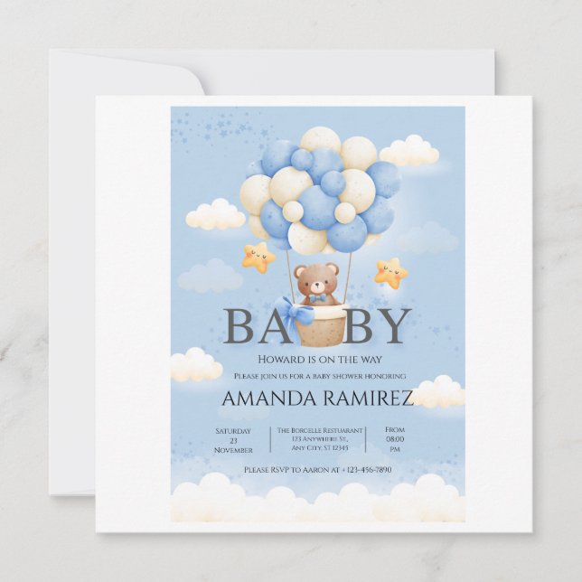 Tarjeta De Agradecimiento Baby Shower de elefante azul y crema personalizado (Anverso)