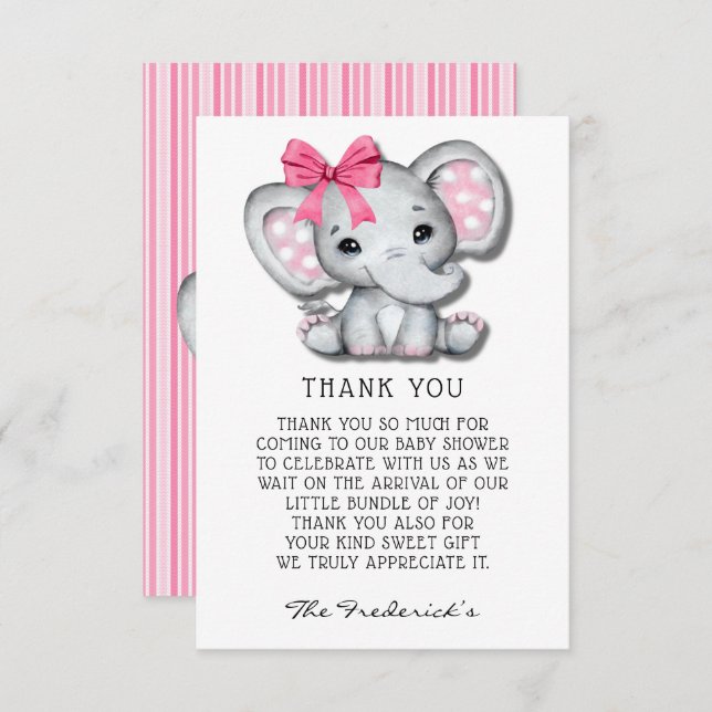 Tarjeta De Agradecimiento Baby Shower de Elefante Gris Rosa Gracias Cartas (Anverso / Reverso)