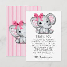 Baby Shower de Elefante Gris Rosa Gracias Cartas