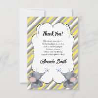 Baby Shower de elefante rayado gris y amarillo
