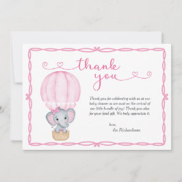 Tarjeta De Agradecimiento Baby Shower de Elefante Rosa