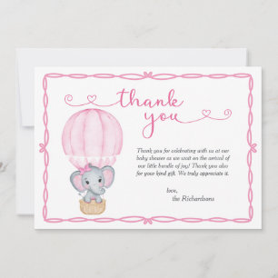 Tarjeta De Agradecimiento Baby Shower de Elefante Rosa
