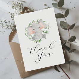 Tarjeta De Agradecimiento Baby Shower de Elefante Verde Moderno