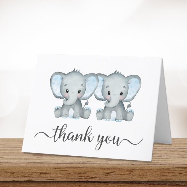 Tarjeta De Agradecimiento Baby Shower de elefantes gemelos cute (Subido por el creador)
