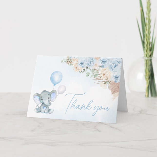 Tarjeta De Agradecimiento Baby Shower de Elephant Blue Balloon (Anverso)