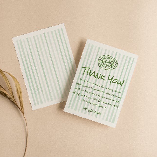 Tarjeta De Agradecimiento Baby Shower de entrega especial Pizza verde dibuja (Subido por el creador)