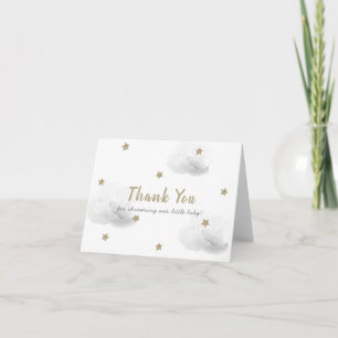 Tarjeta De Agradecimiento Baby Shower de estrellas de oro y nubes grises ond