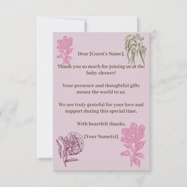 Tarjeta De Agradecimiento Baby Shower de Eucalyptus Peony Botánico (Anverso)