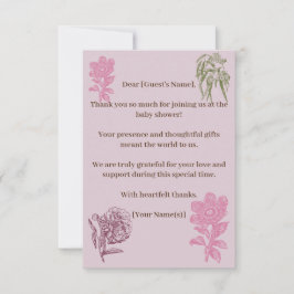 Tarjeta De Agradecimiento Baby Shower de Eucalyptus Peony Botánico