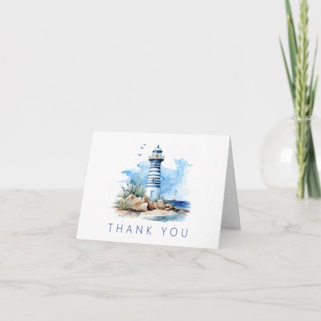Tarjeta De Agradecimiento Baby Shower de faro azul naumático (Anverso)