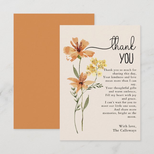 Tarjeta De Agradecimiento Baby Shower de Flor Silvestre Adorable (Anverso / Reverso)