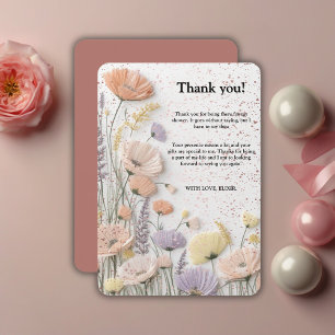 Tarjeta De Agradecimiento Baby Shower de Flor Silvestre Presionada Rosa