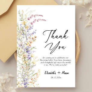 Tarjeta De Agradecimiento Baby Shower de Flores Silvestres Modernas