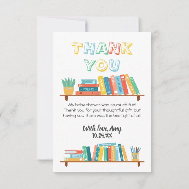 Tarjeta De Agradecimiento Baby Shower De Fondo Temático De Cuties Book Nerd (Anverso)