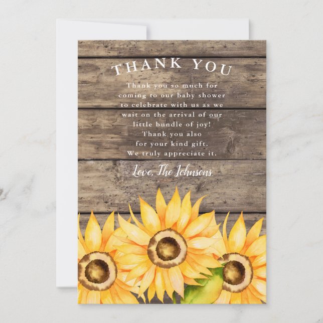 Tarjeta De Agradecimiento Baby Shower de girasol (Anverso)