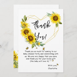 Tarjeta De Agradecimiento Baby Shower de girasoles acuáticos y mariposas