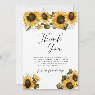 Tarjeta De Agradecimiento Baby Shower de girasoles amarillos rusos