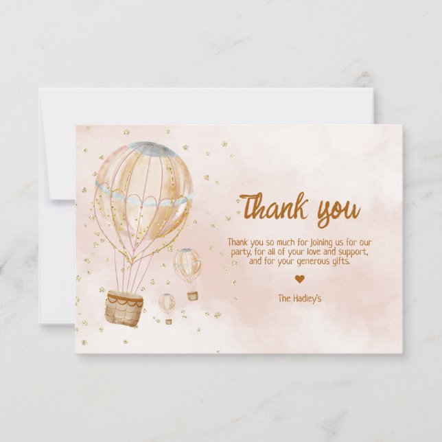 Tarjeta De Agradecimiento Baby Shower de globo aerostático (Anverso)