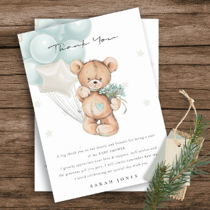 Tarjeta De Agradecimiento Baby Shower de globo de Bearly Wait de Bear azul l