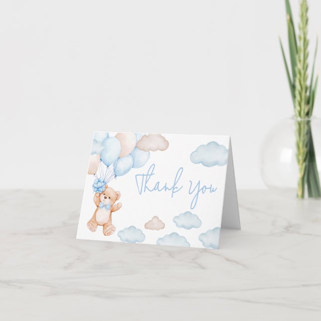 Tarjeta De Agradecimiento Baby Shower de globo de oso azul (Anverso)