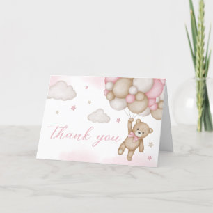 Tarjeta De Agradecimiento Baby Shower de globo de oso rosa