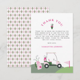 Tarjeta De Agradecimiento Baby Shower de golf rosa moderno