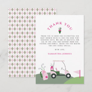 Tarjeta De Agradecimiento Baby Shower de golf rosa moderno