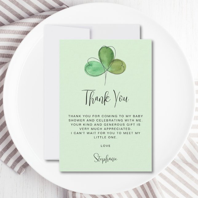 Tarjeta De Agradecimiento Baby Shower de Green Shamrock (Subido por el creador)