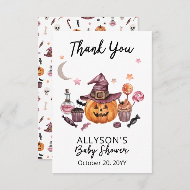 Tarjeta De Agradecimiento Baby Shower de Halloween de Jack-O-Lantern (Anverso / Reverso)