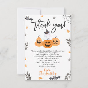 Tarjeta De Agradecimiento Baby Shower de Halloween Gracias Cartas Pequeño Bo