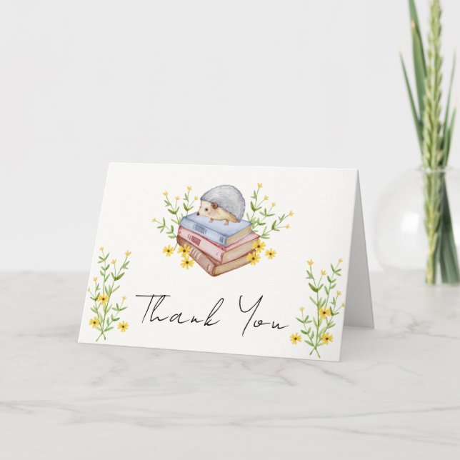 Tarjeta De Agradecimiento Baby Shower de Hedgehog con Blooming Floral (Anverso)