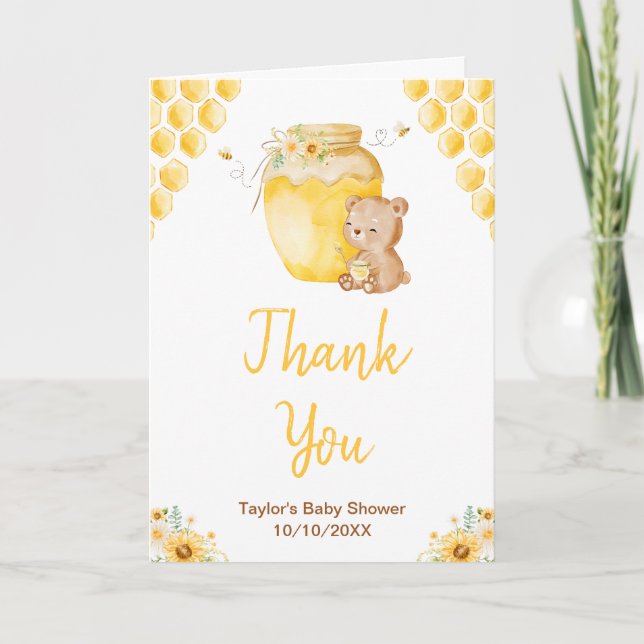Tarjeta De Agradecimiento Baby Shower de Honey Bear (Anverso)