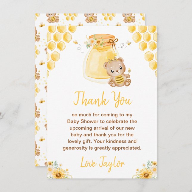 Tarjeta De Agradecimiento Baby Shower de Honey Bear (Anverso / Reverso)