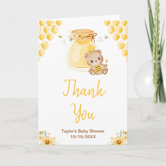 Tarjeta De Agradecimiento Baby Shower de Honey Bear (Anverso)