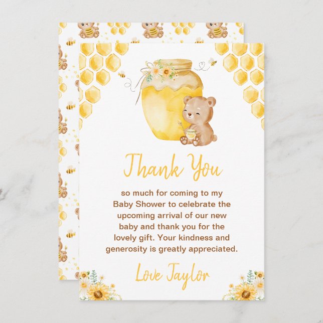 Tarjeta De Agradecimiento Baby Shower de Honey Bear (Anverso / Reverso)