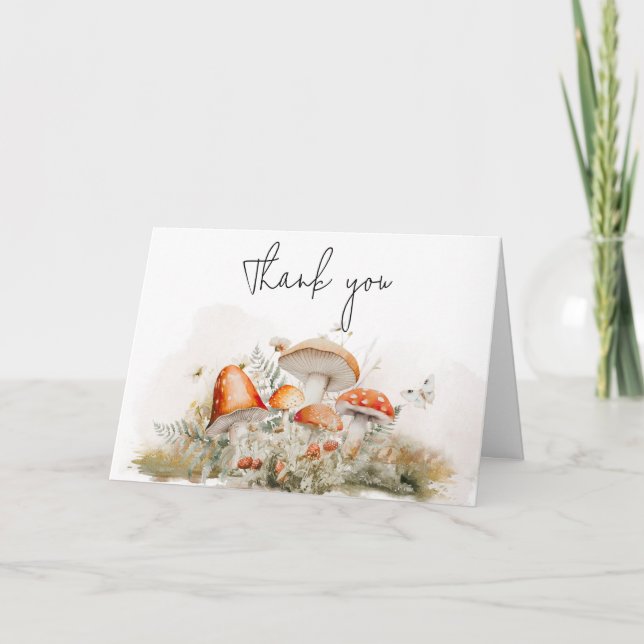Tarjeta De Agradecimiento Baby Shower de hongos boscosos encantados (Anverso)