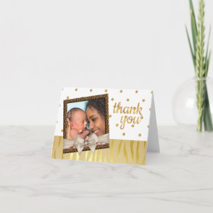Tarjeta De Agradecimiento Baby Shower de impresión Gold Sparkle Zebra