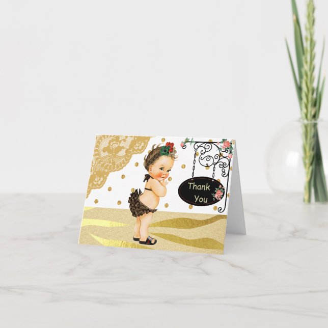 Tarjeta De Agradecimiento Baby Shower de impresión Gold Sparkle Zebra (Anverso)