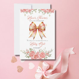 Tarjeta De Agradecimiento Baby Shower de inflexión dorada y rosa