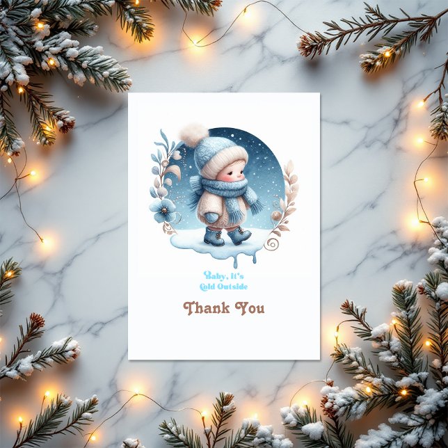 Tarjeta De Agradecimiento Baby Shower de invierno "Baby It's Cold Outside" ("Baby It’s Cold Outside" Winter Baby Shower Thank You Card)