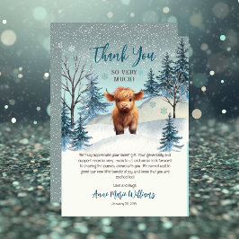 Tarjeta De Agradecimiento Baby Shower de invierno de Cute Highland Holy Cow