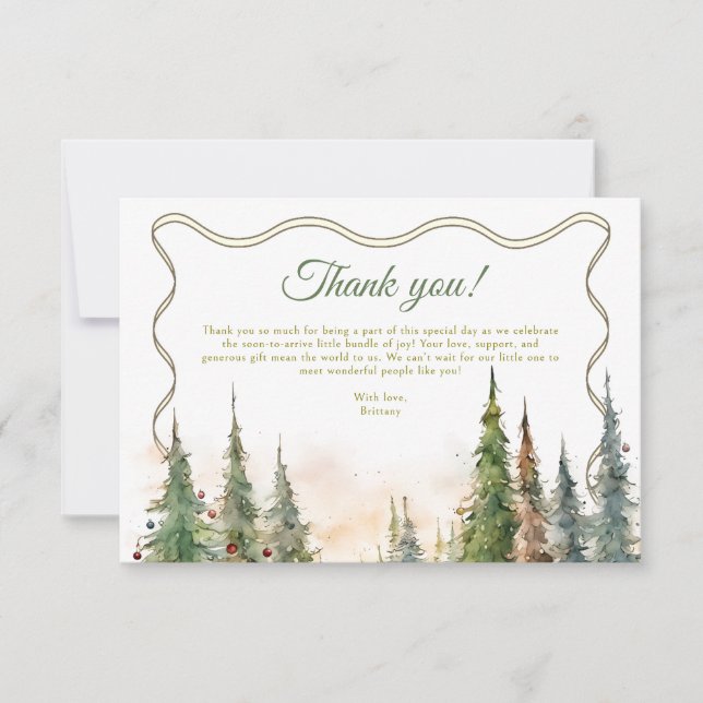 Tarjeta De Agradecimiento Baby Shower de invierno de Feliz Navidades (Anverso)