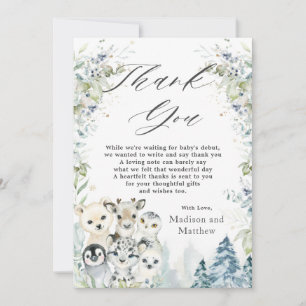 Tarjeta De Agradecimiento Baby Shower de invierno de los animales del Ártico
