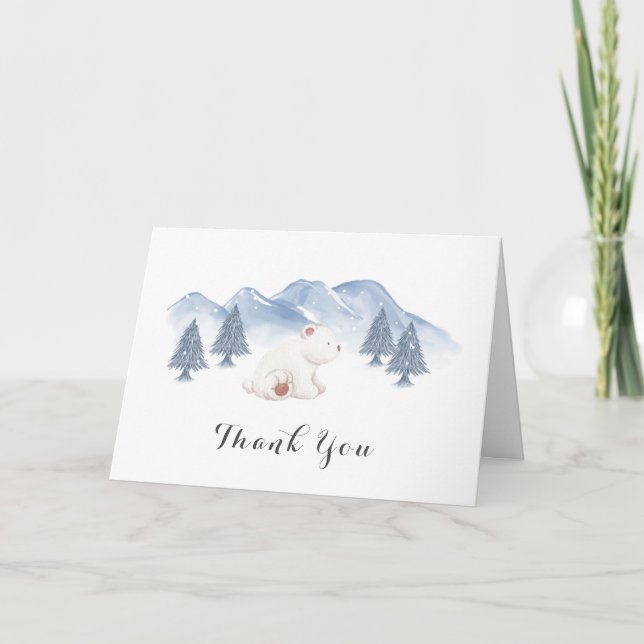 Tarjeta De Agradecimiento Baby Shower de invierno Polar Bear Snow Mountain (Anverso)